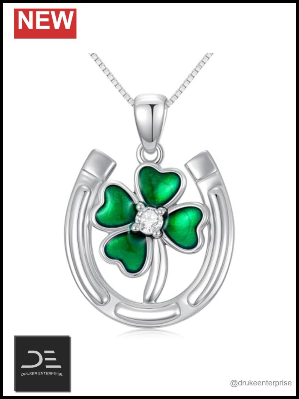 925 Sterling Silver Four Leaf Clover Pendant Necklace 18 Inch Box Chain